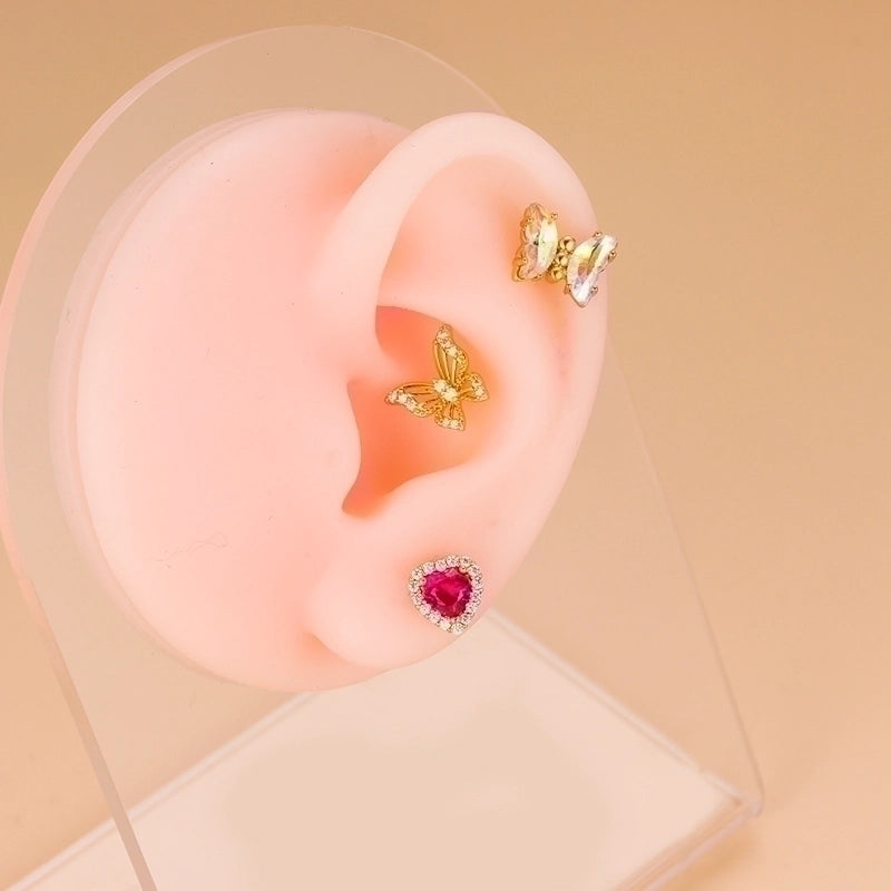 1 Piece Ear Cartilage Rings & Studs Fashion Heart Shape Butterfly 316L Stainless Steel  Copper Hollow Out Inlay Zircon