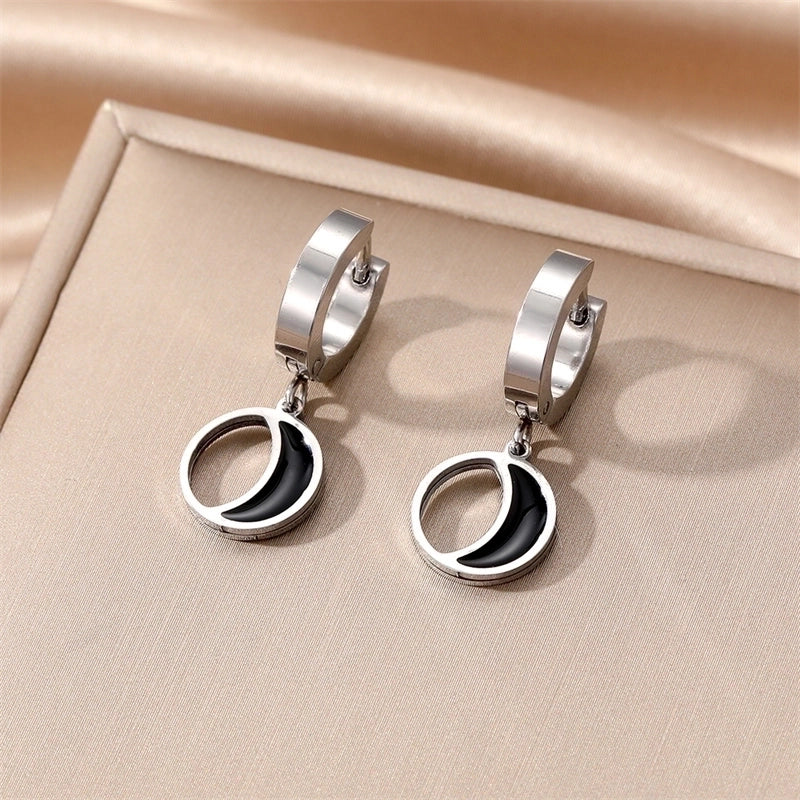 3 Pieces Minimalist Round Square Heart Shape Enamel Plating 201 Stainless Steel Alloy Dangling Earrings