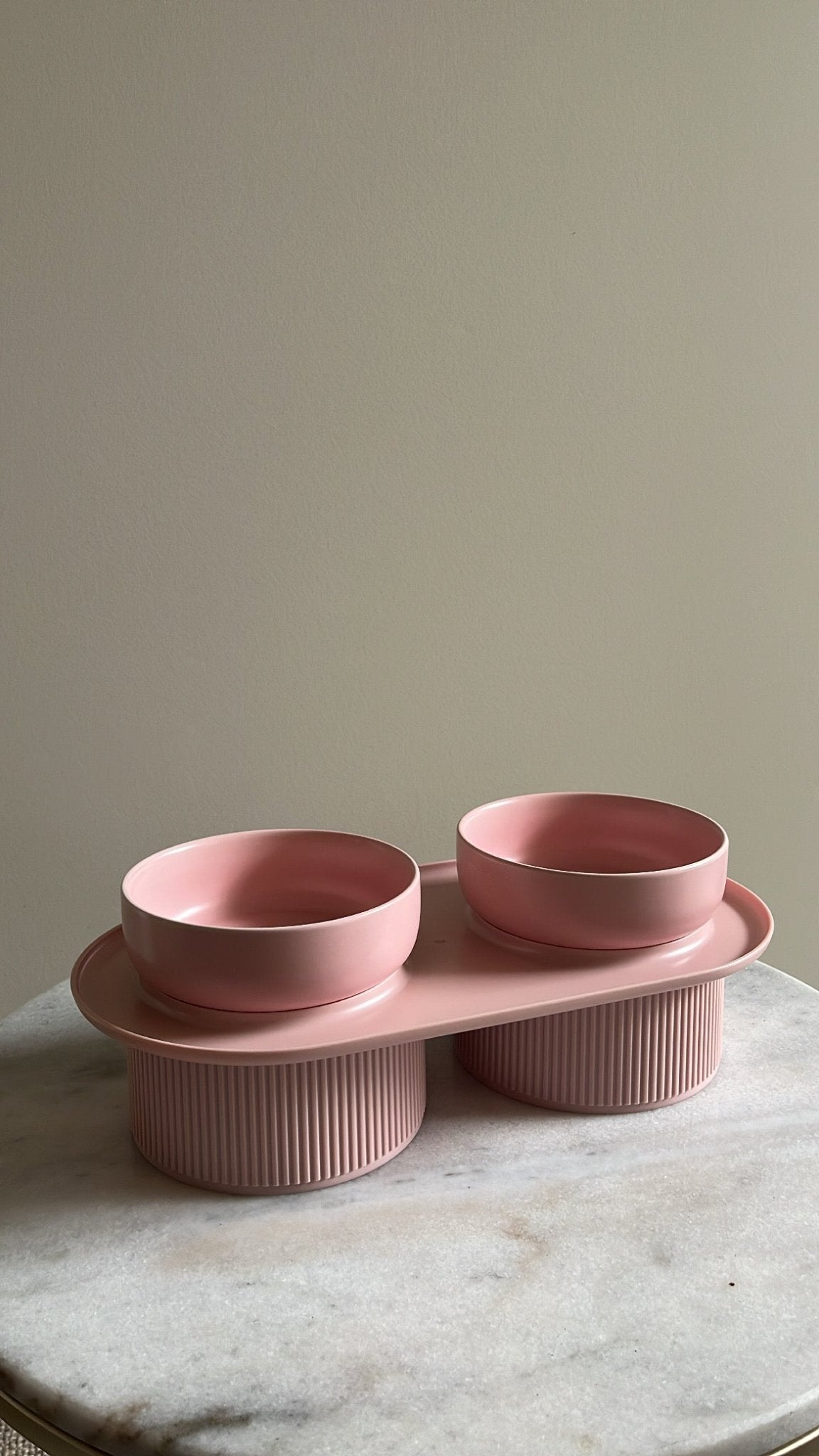 Pre Order - Ribbed Ceramic Double Pet Bowl 3pc Set - Emerald