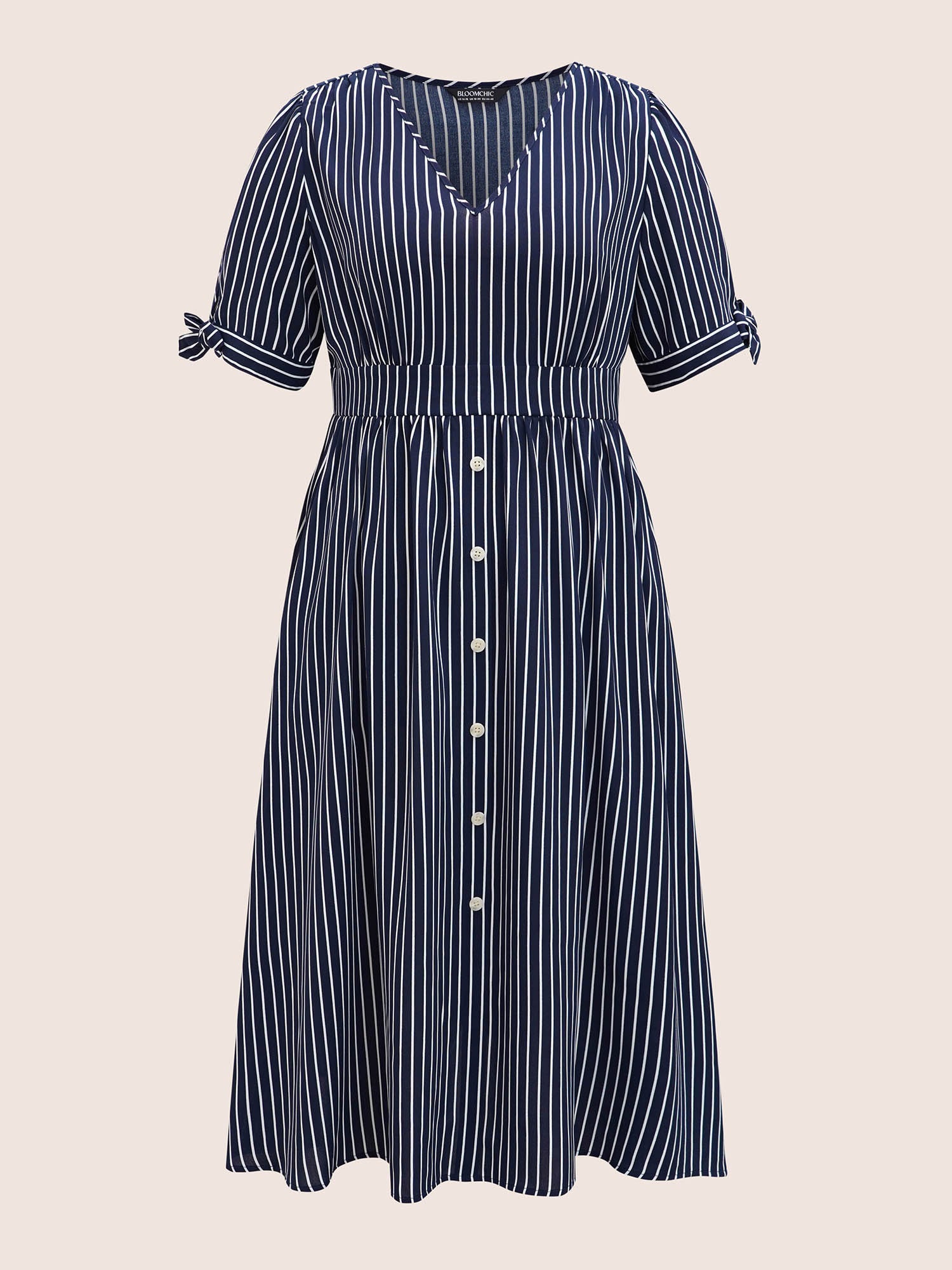 Striped Knot Sleeve Button Detail Dress