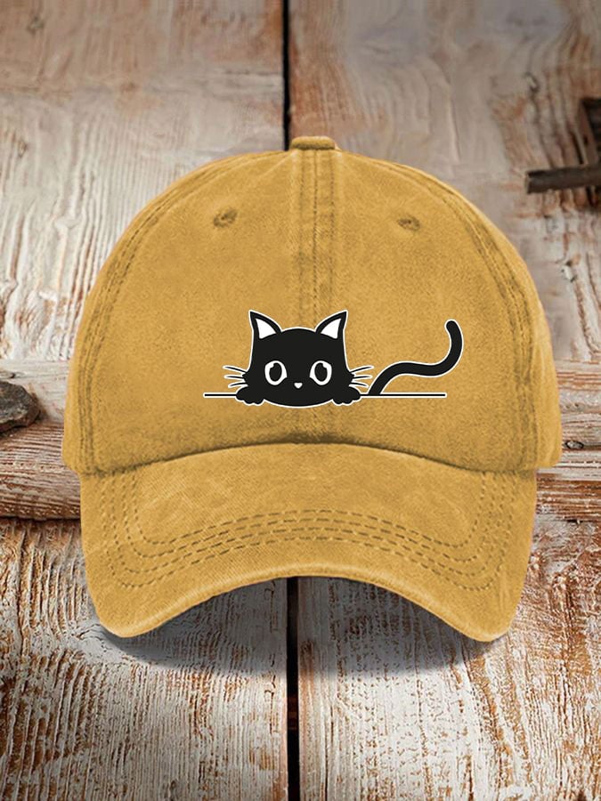 black cat print hat