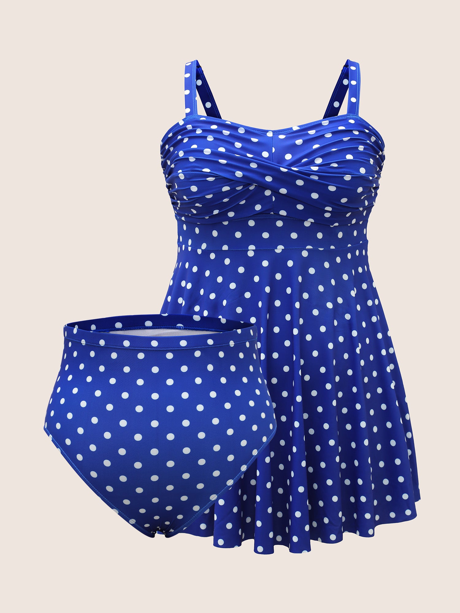 Polka Dot Crossover Ruched Flutter Hem Swim Dress