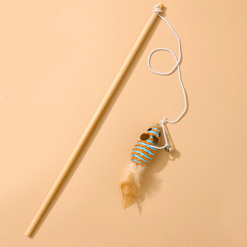 Cat Toys Linen Mouse Wooden Pole Cat Teaser Handheld Interactive Cat Teaser Toy Cat Supplies
