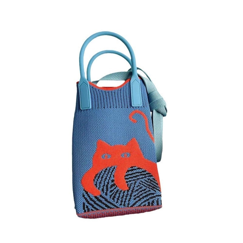 Cat-mounted Mobile Phone Bag Women's Crossbody Mini Bag Small Cute Lightweight Four Seasons Handbag Knitted Bag