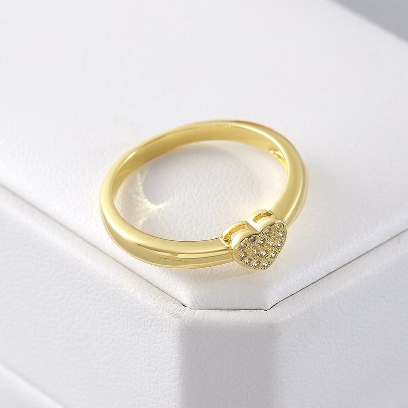 Copper 18K Gold Plated Gold Plated Plating Inlay Water Droplets Heart Shape Zircon Open Rings Rings