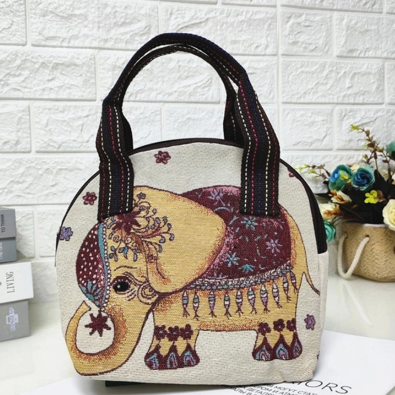 Women's Cotton And Linen Animal Cute Weave Shell Zipper Handbag