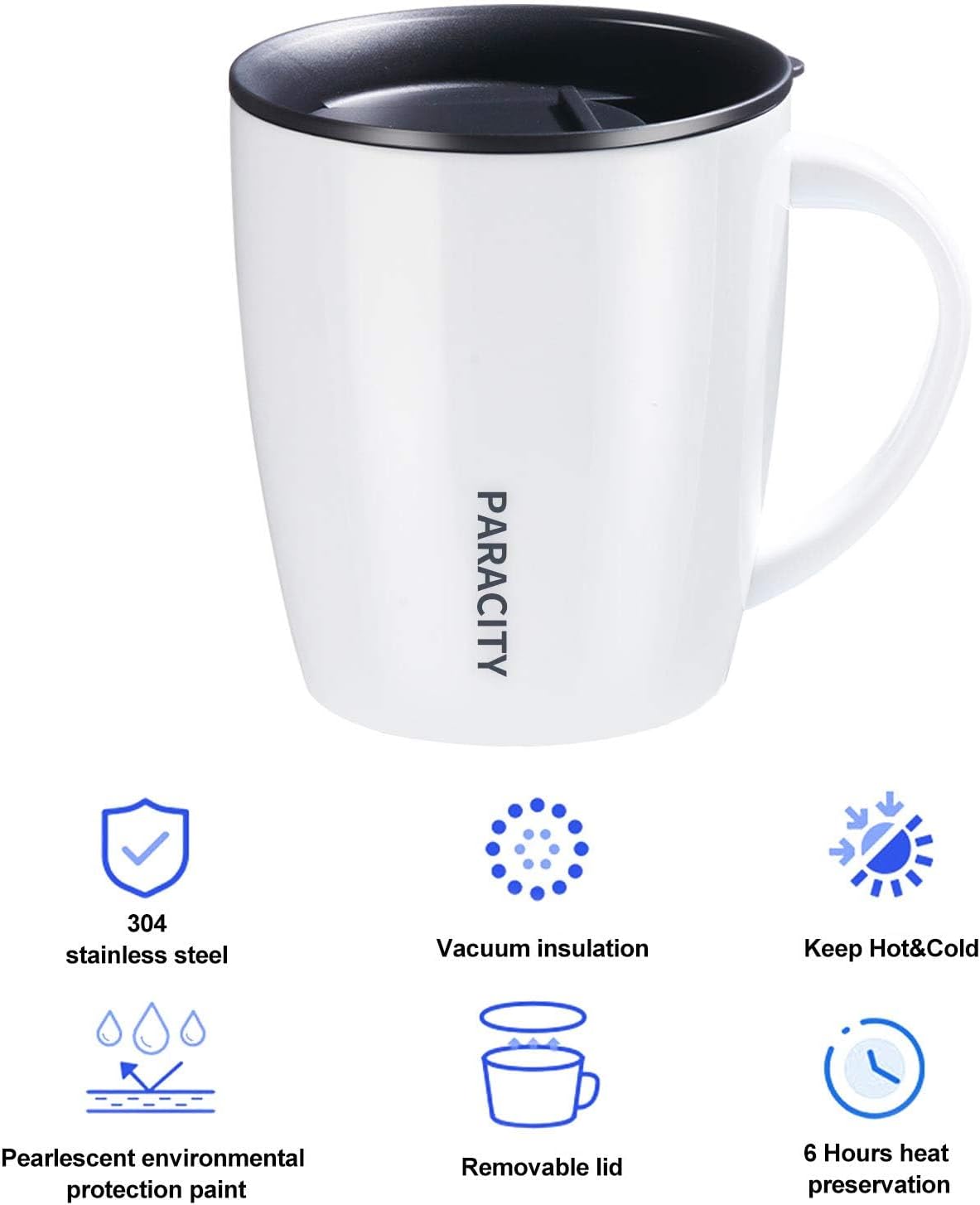 PARACITY Insulated Coffee Cup, Travel Mug With Handle for Hot and Cold Beverages - Double Wall Vacuum, 12.3oz/350ml Blue