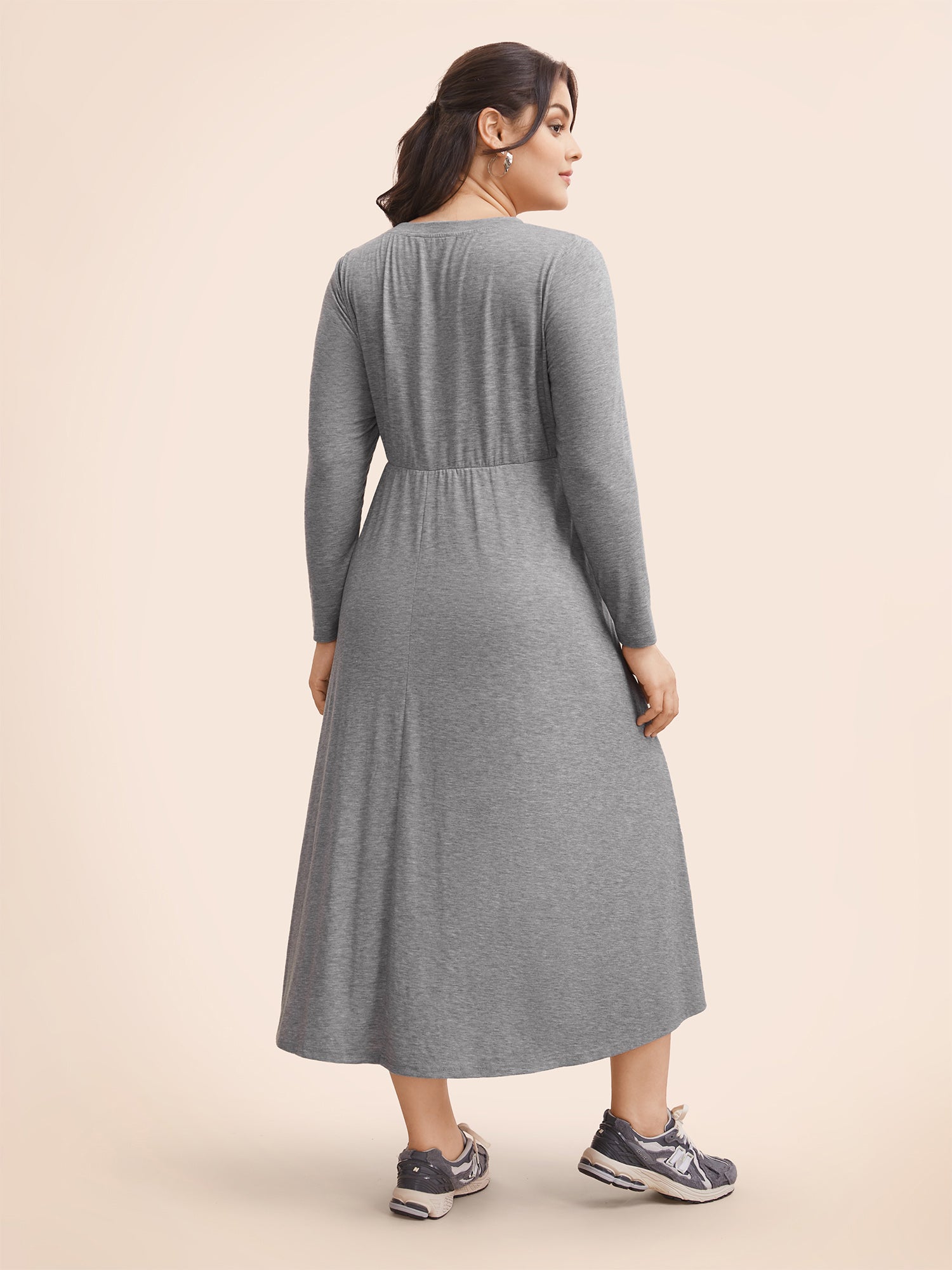 Notched Solid Heather Midi Dress