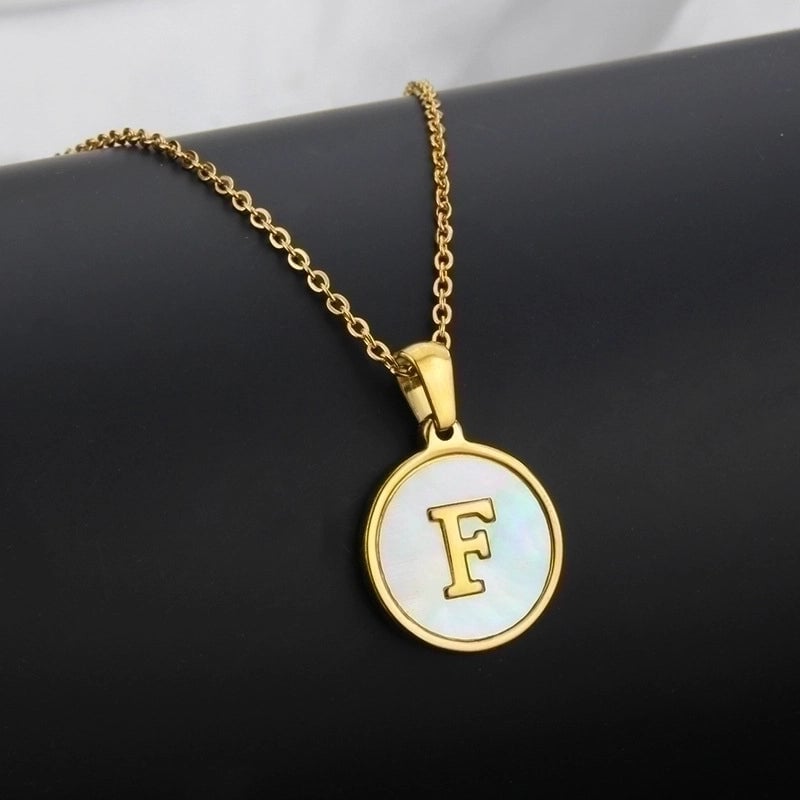 Minimalist Round Letter Titanium Steel Shell 18K Gold Plated Plating Necklace