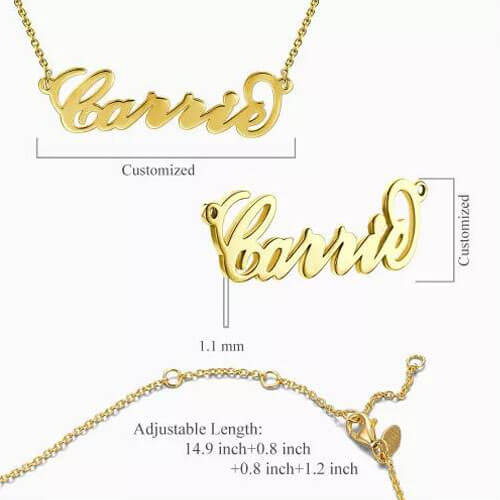 “Carrie” Style Name Necklace 14K Gold Plated