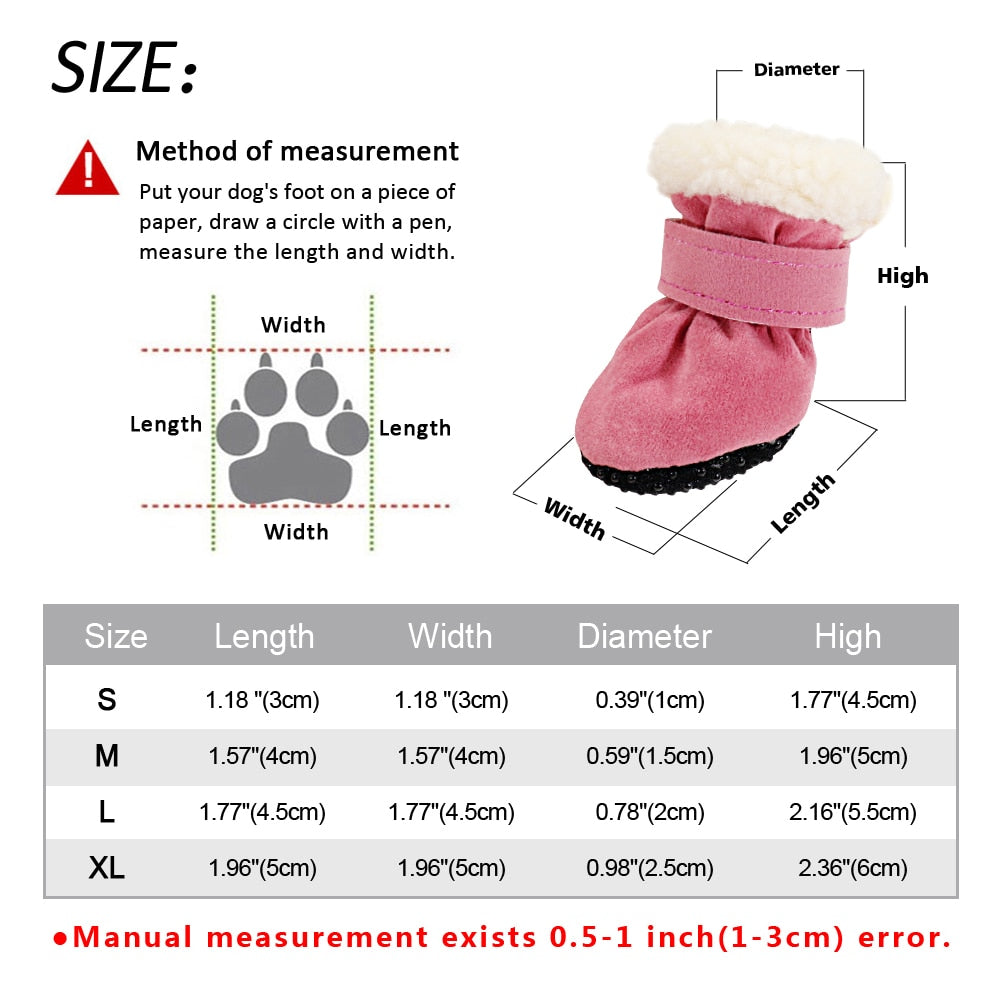 4pcs Furry Warm Dog Shoes