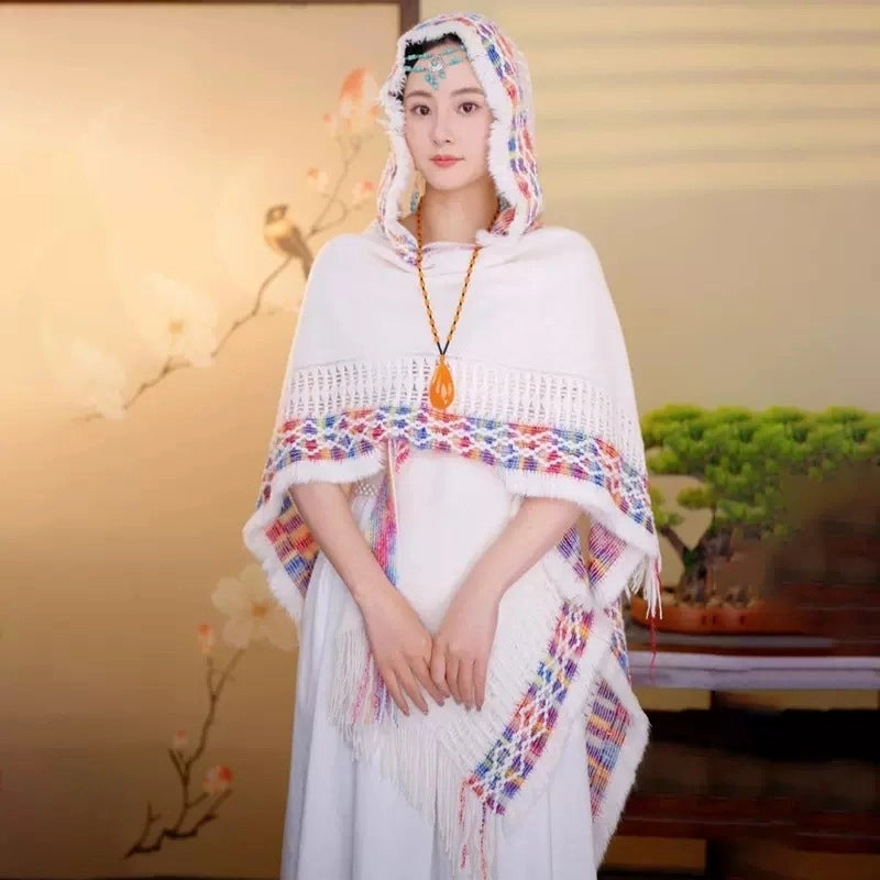 Women's Vintage Style Plaid Solid Color Imitation Cashmere Tassel Shawl
