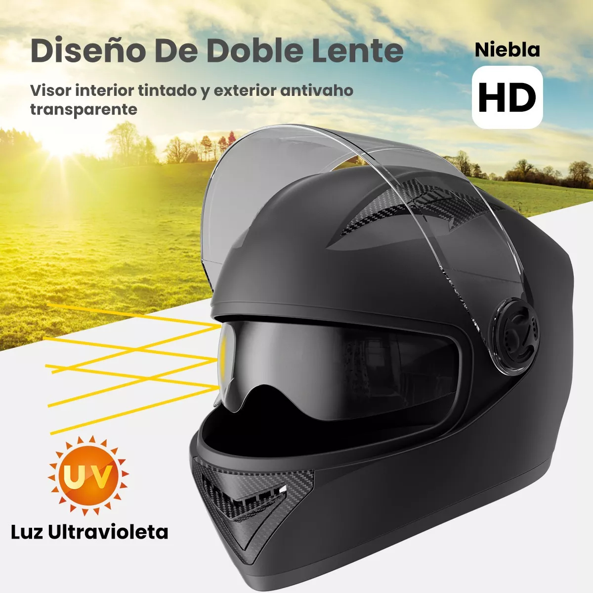 Casco Abatibles Motos Motocicleta Anti Niebla Espejo Doble