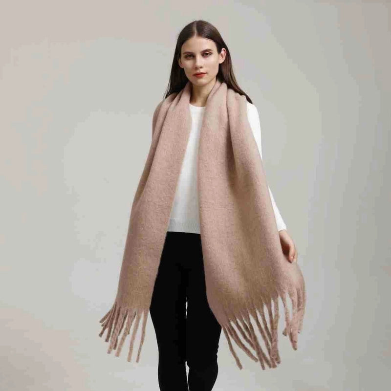 Women's Minimalist Solid Color Imitation Cashmere Tassel Scarf