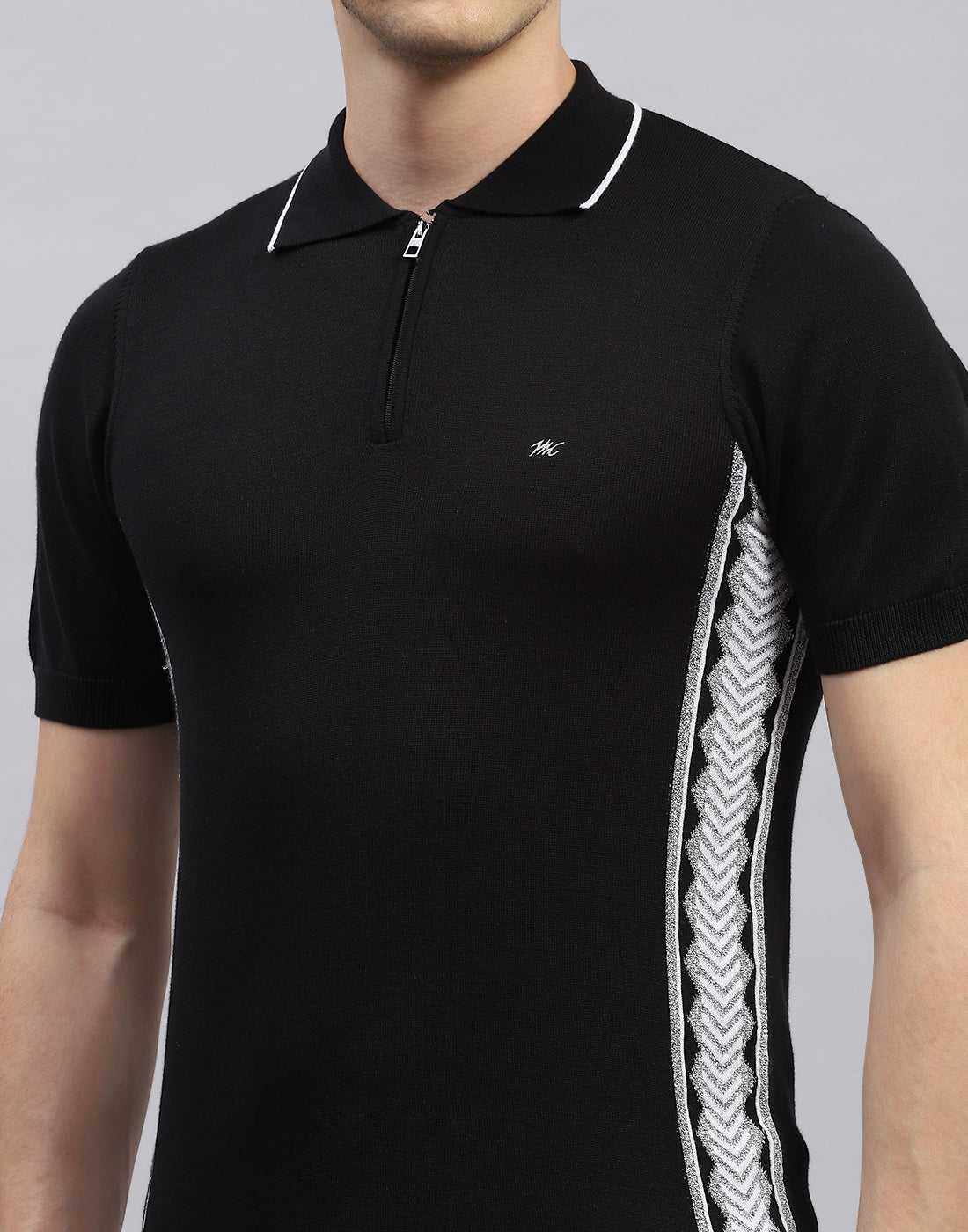 Men Black Printed Polo Collar Half Sleeve T-Shirt