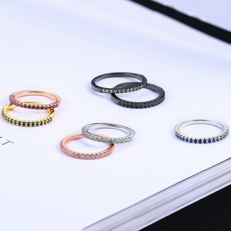Minimalist Geometric Copper Inlay Zircon Rings 1 Piece