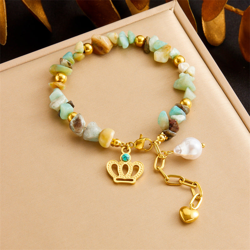 Colored Natural Stone Beaded Bracelet Turquoise Love Crown Epoxy Small Elephant Star Bracelet Autumn And Winter