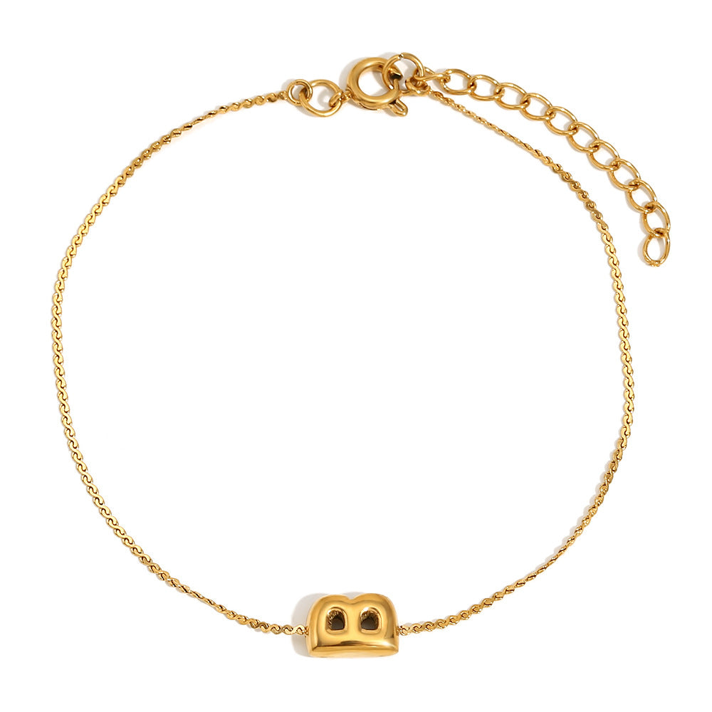 Fashionable Niche Personality Hot Style Simple Hand Jewelry Stainless Steel Plated 18K Gold Bubble Letter S Chain Bracelet