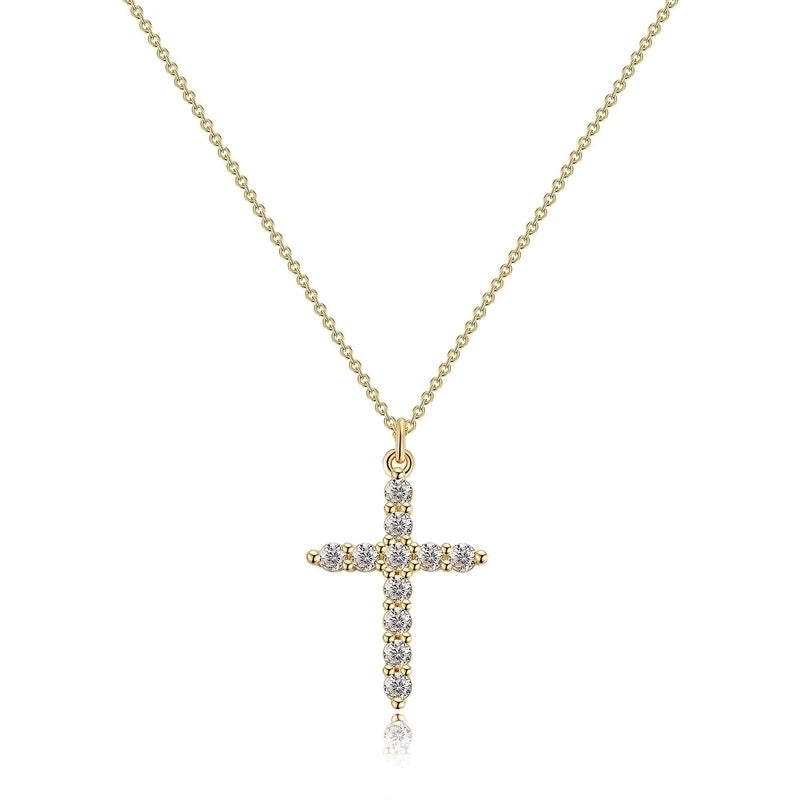Minimalist Cross Titanium Steel Zircon 18K Gold Plated Plating Inlay Pendant Necklace