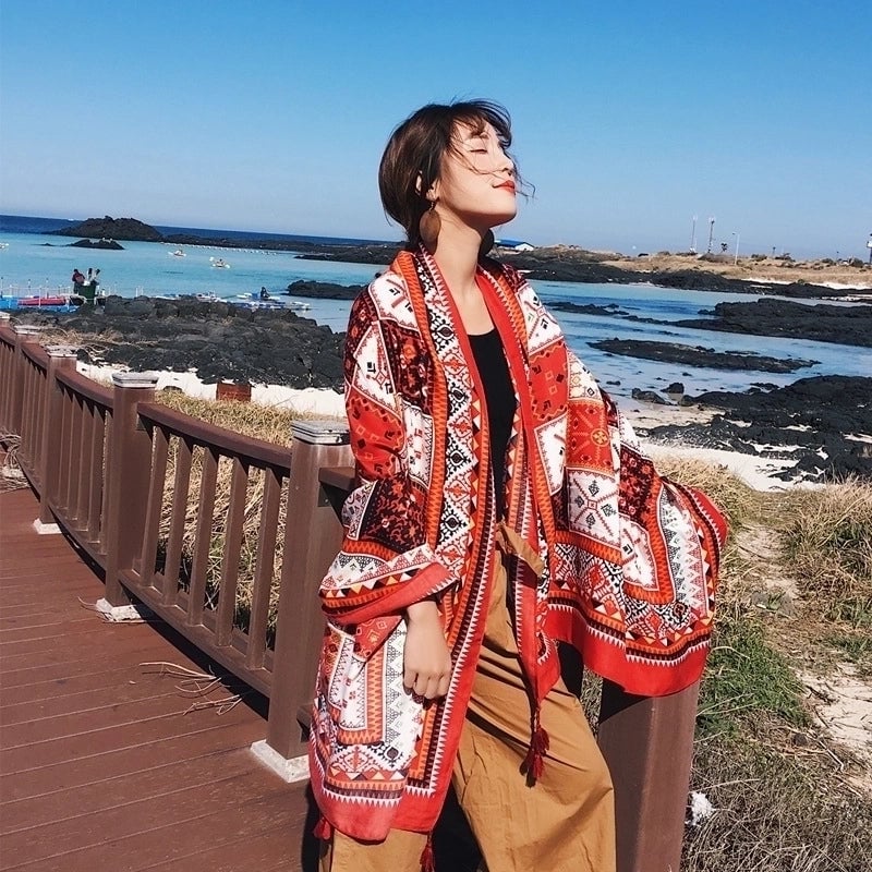 Women's Ethnic Style Flower Thick Twill Cotton Printing Shawl
