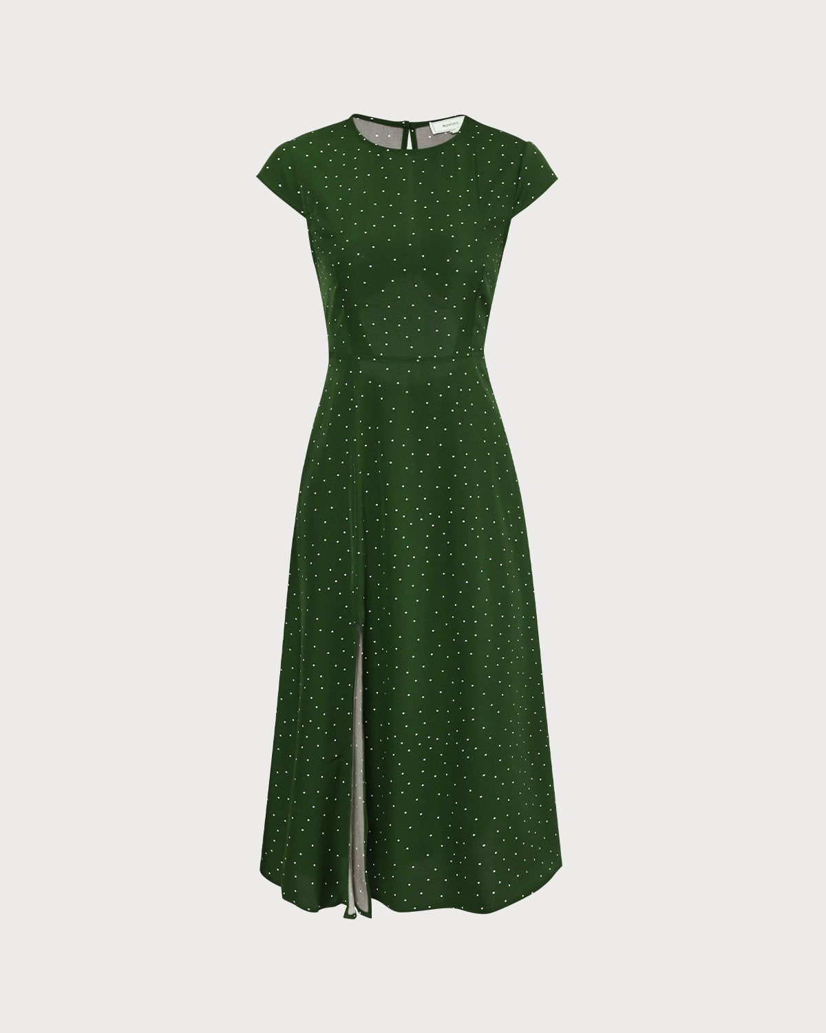 The Green Round Neck Polka Dot Cutout Midi Dress