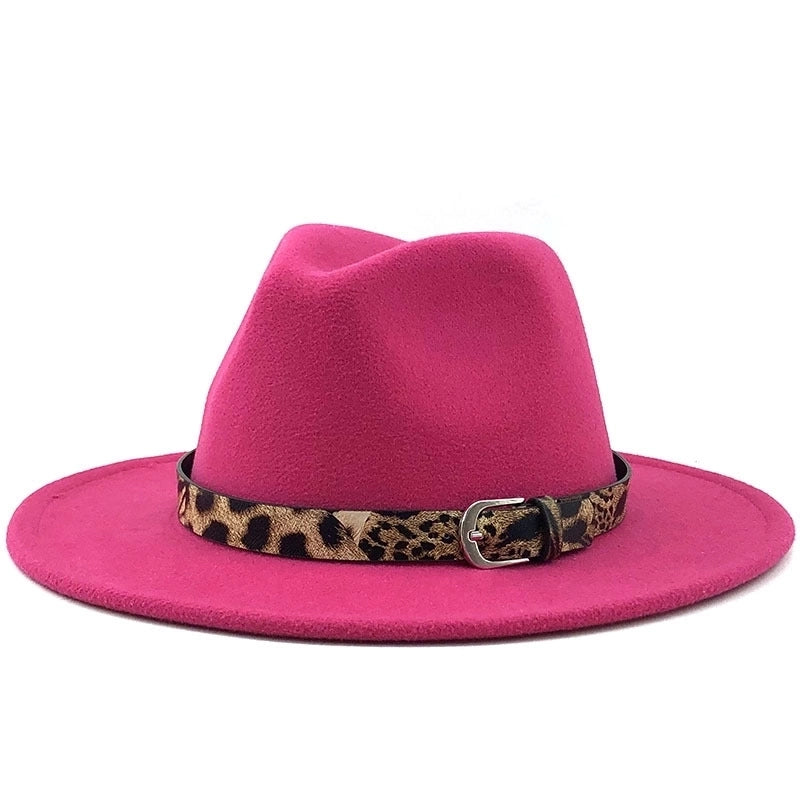 Fashion Leopard Belt Woolen Jazz Hat