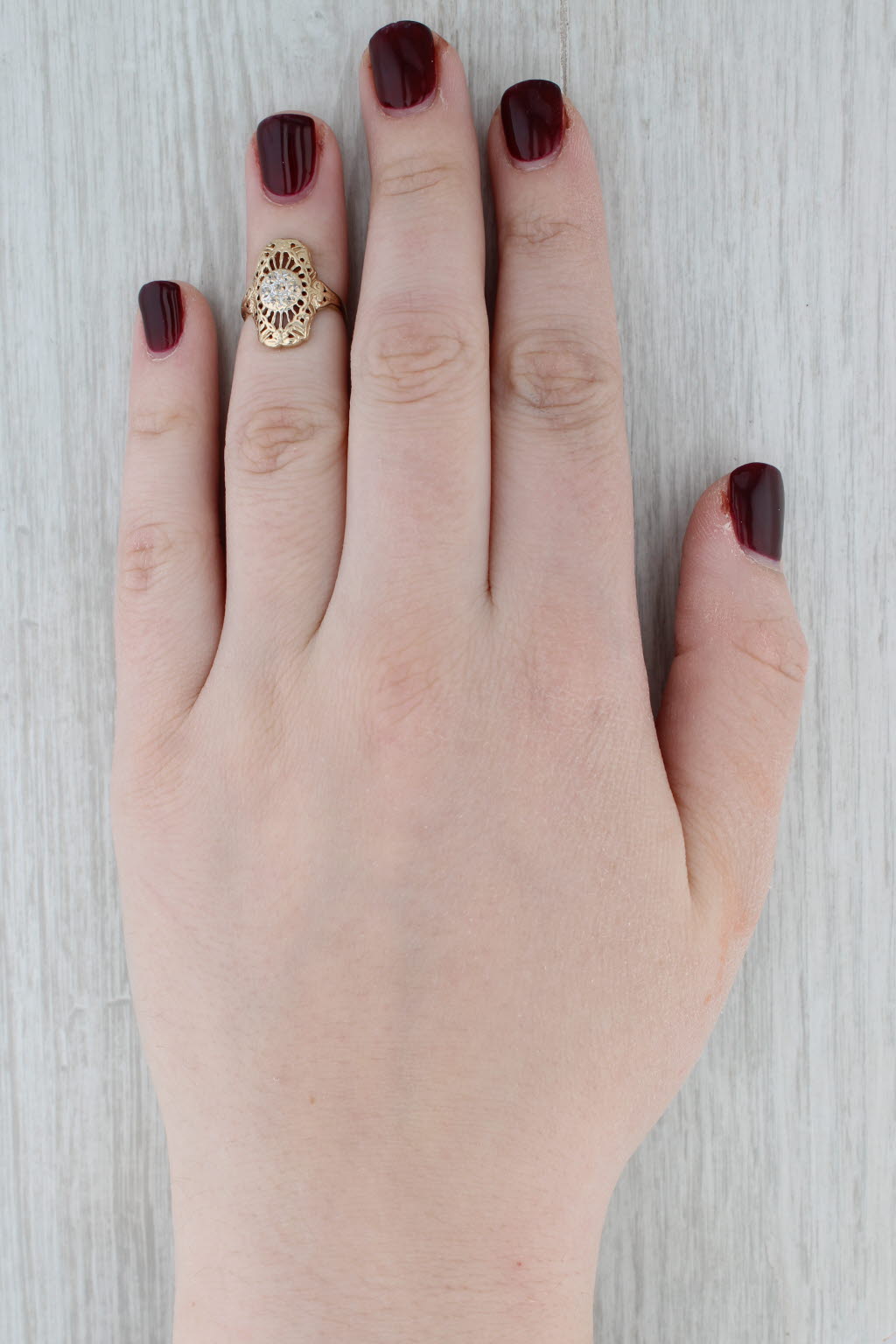 Vintage Ornate Filigree Ring 10k Yellow Gold Size 3.5