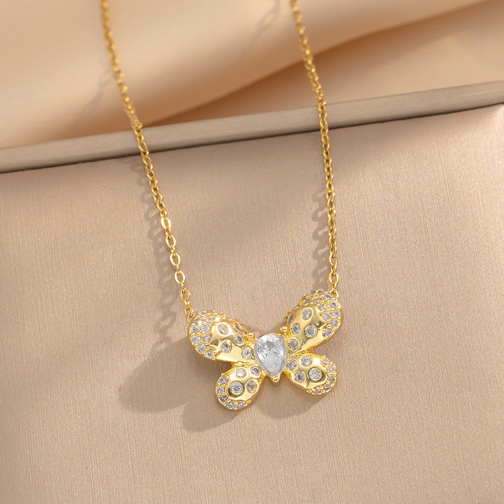 Necklace Women  Version Ins Style Simple Butterfly Necklace Inlaid With Zircon Fashion Clavicle Chain Sweet