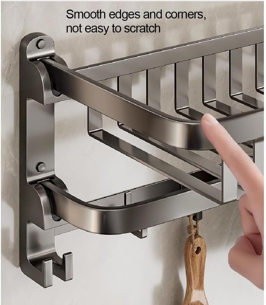 Towel Shelf Thickened Space Aluminum Bath Towel Rack. Bathroom Storage Rack. Bathroom Folding Towel Shelf Tower Holder(50CM)