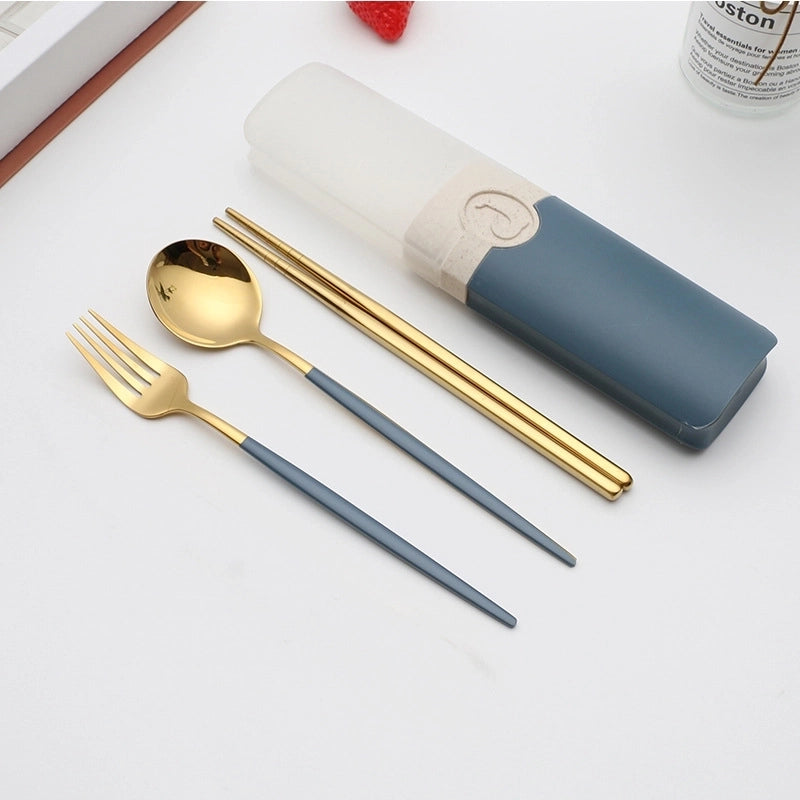 Retro Pastoral Color Block Stainless Steel Spoon Fruit Knife Fruit Fork 1 Set