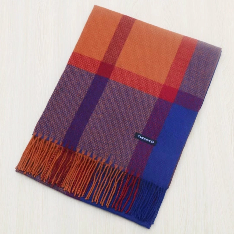 Autumn And Winter Warm Tassel Plaid Scarf Academic Style Color Imitation Cashmere Shawl Mid-length Scarf Tide