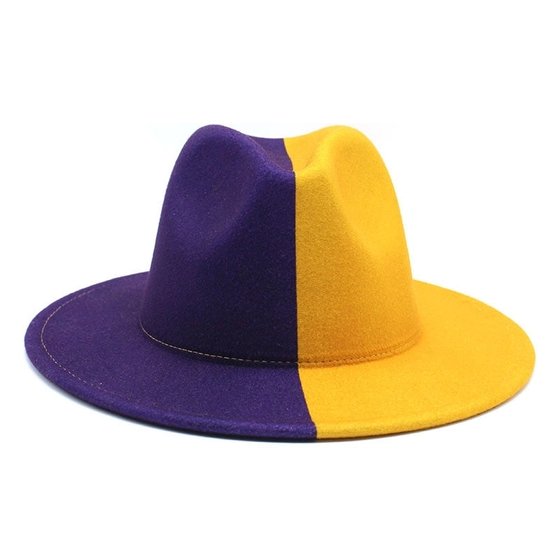 New Yin And Yang Double Color Matching Men's And Women's Woolen Felt Hat Autumn And Winter Fashion Flat Brim Jazz Hat 02