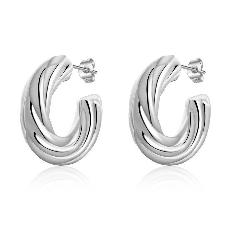 1 Pair Minimalist C Shape Polishing Stainless Steel Ear Studs