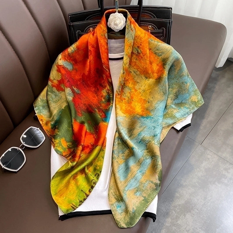 Women's Elegant Printing Satin Printing Silk Scarf