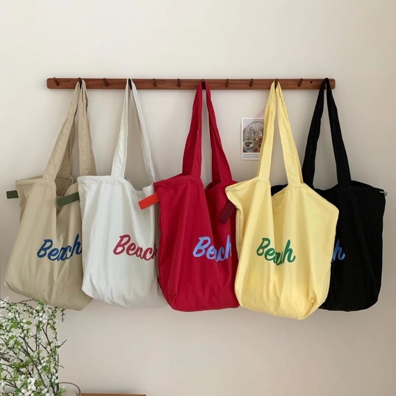Women's Large Nylon Letter Elegant Streetwear Square String Tote Bag