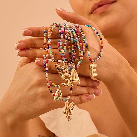 🌈 Letter Beaded Necklace for Women🔤A-Z