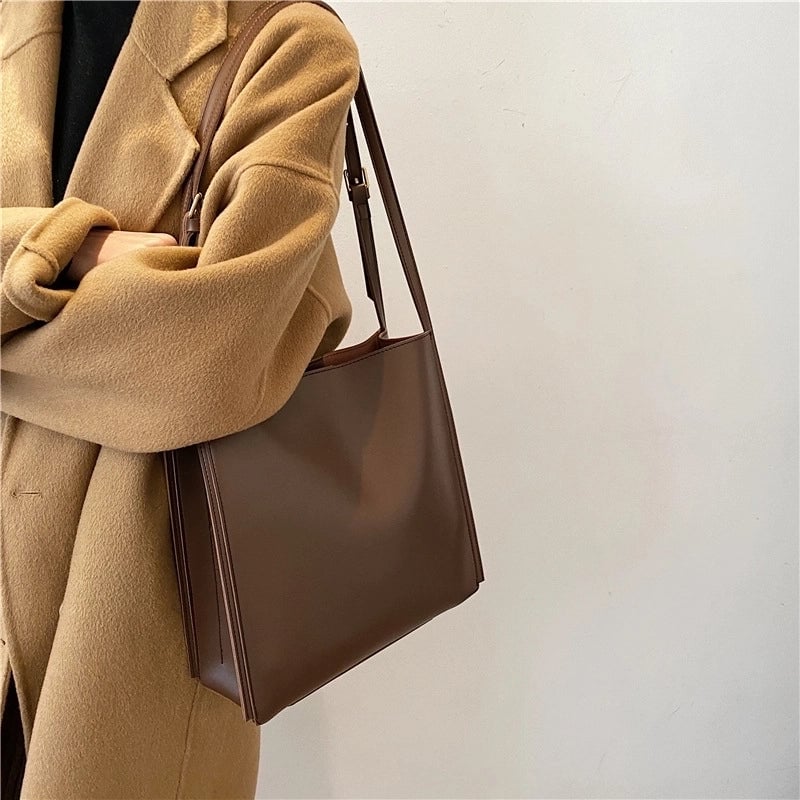 Women's All Seasons Pu Leather Solid Color Streetwear Square Open Shoulder Bag