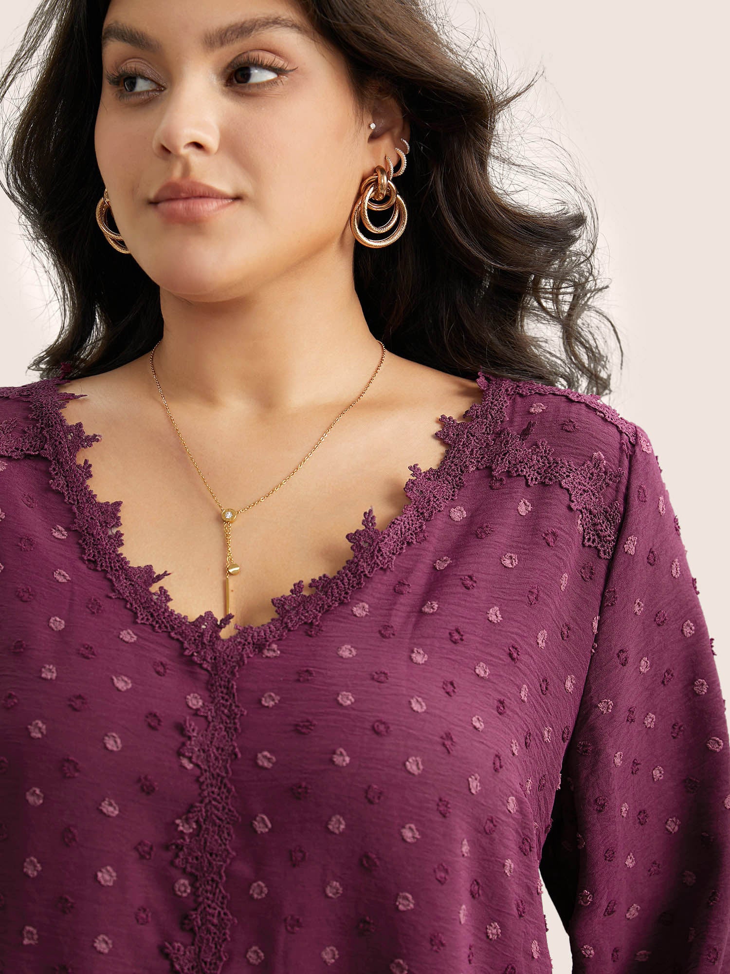 Plisse Eyelet Lace Elastic Cuffs Blouse