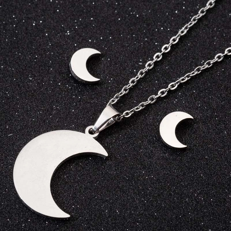 Minimalist Geometric Leaf Heart Shape Stainless Steel Plating Earrings Necklace 1 Set