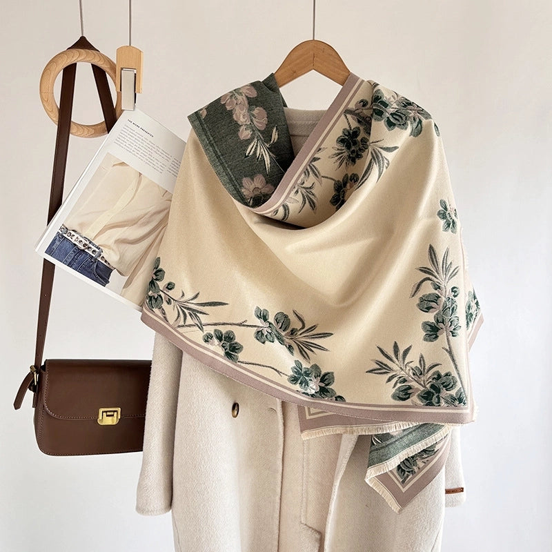 Women's Elegant Plant Imitation Cashmere Jacquard Scarf