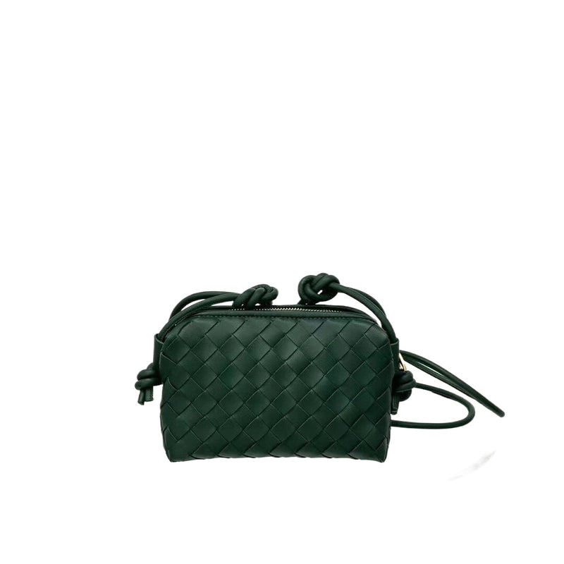 Women's Leather Solid Color Classic Style Weave Square Zipper Crossbody Bag