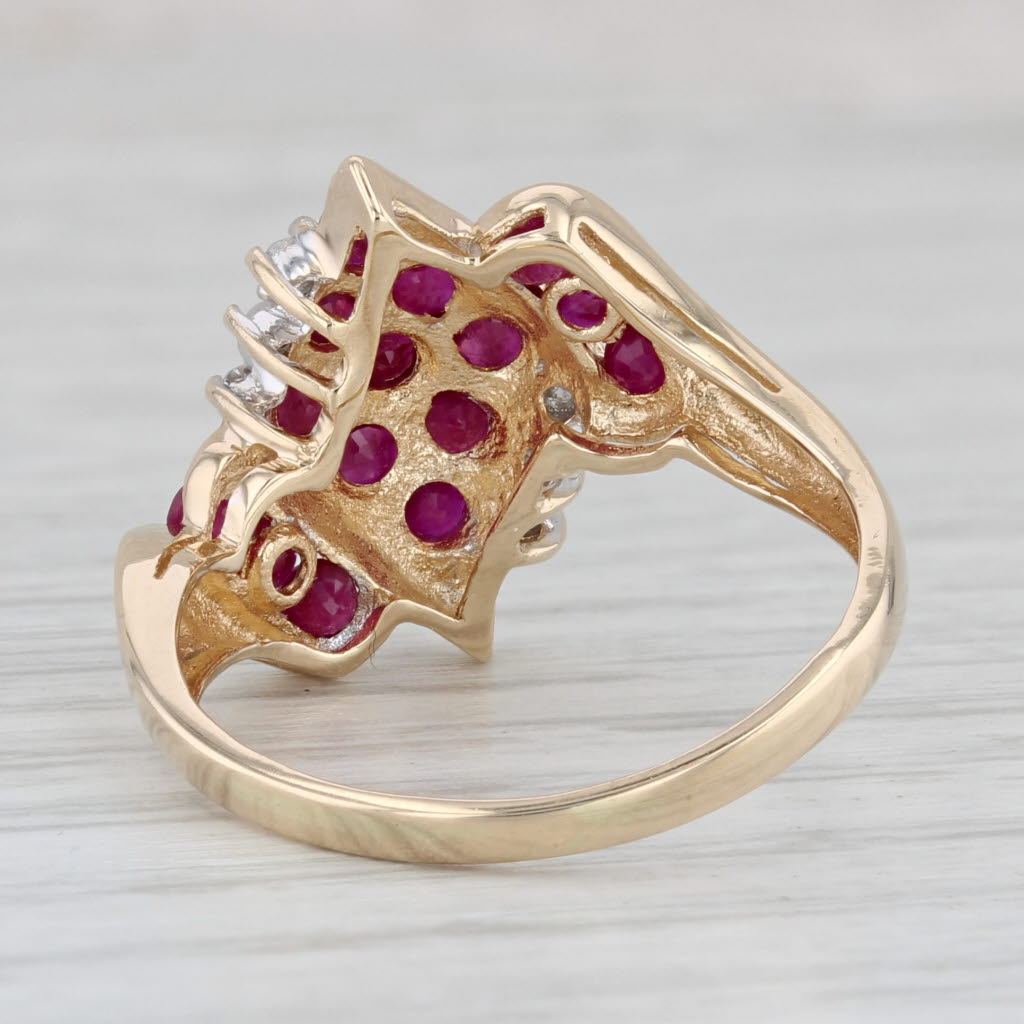 1.14ctw Ruby Diamond Cluster Ring 10k Yellow Gold Size 8 Bypass