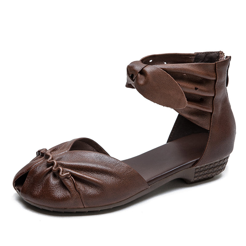 Vintage Leather Mori Girl Style Soft Sole Roman Sandals Boots with Back Zipper in Brown/Black