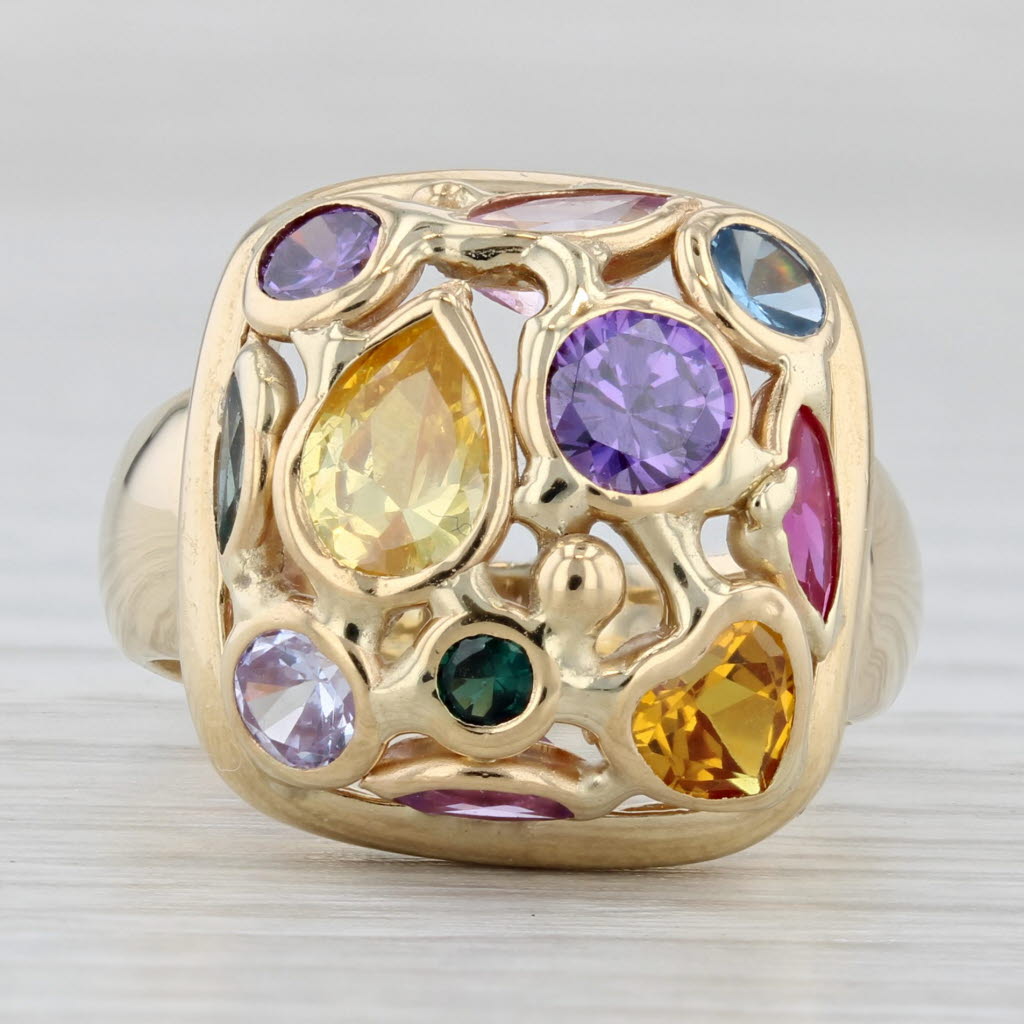 Gemstone Ring 14k Gold Cubic Zirconia Lab Created Ruby Spinal Sapphire