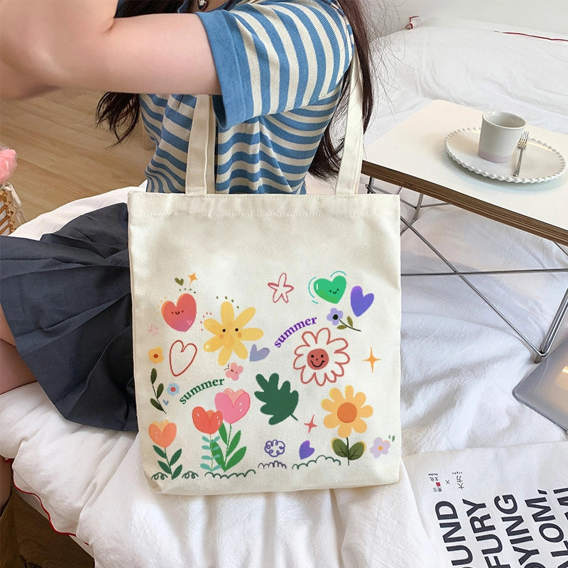 Women's Medium Canvas Cartoon Cute Square Zipper Shoulder Bag