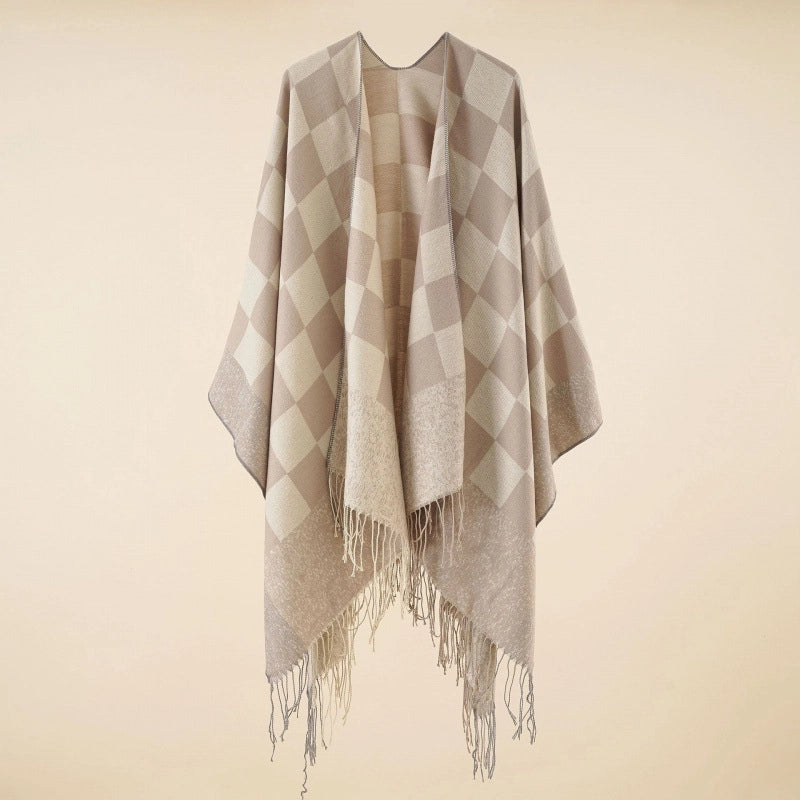 Women's Casual Lattice Polyester Tassel Shawl