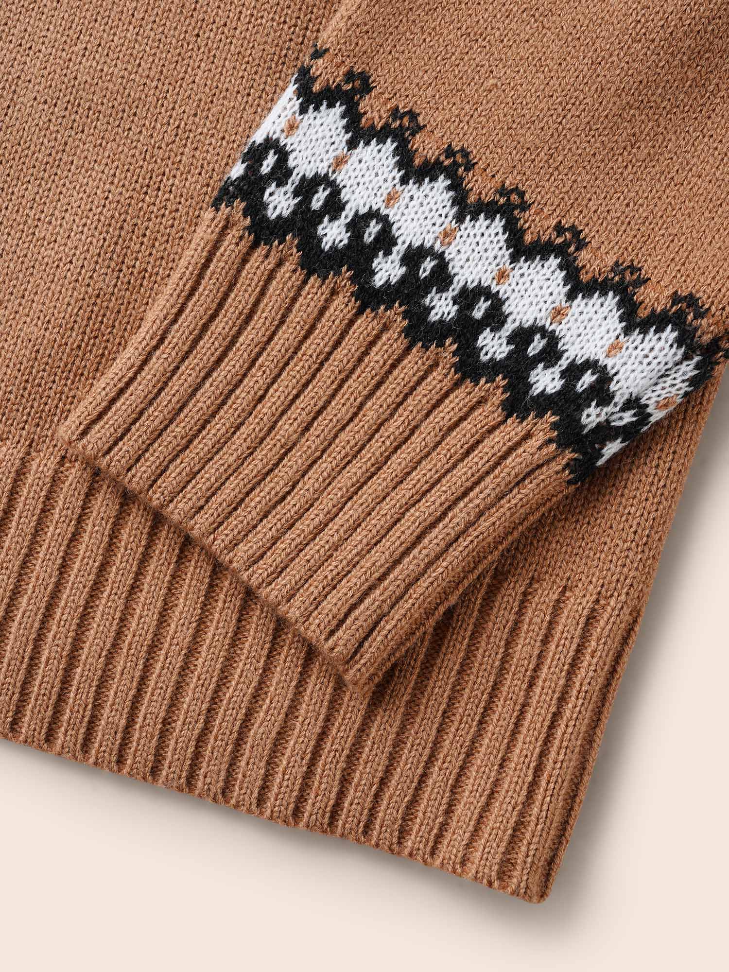 Fair Isle Half Zipper Design Pullover