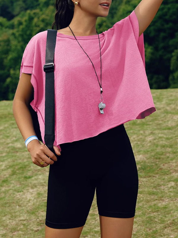 Loose Raglan Sleeve Hollow Split-Joint Round-Neck T-Shirts