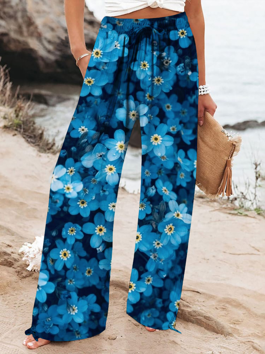 Blue Diabetes Awareness Print Pants