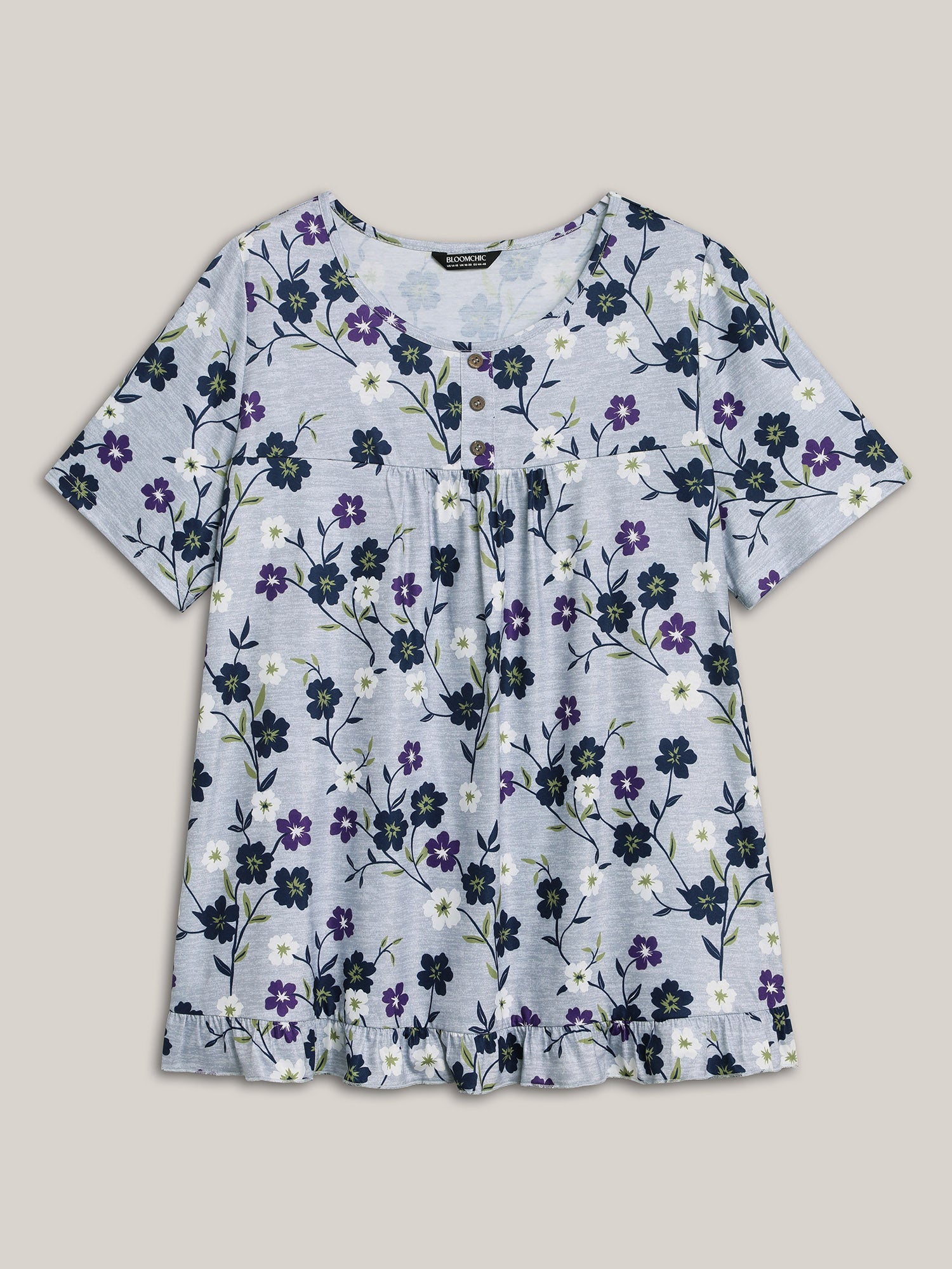 Floral Print Frill Trim Knit Top